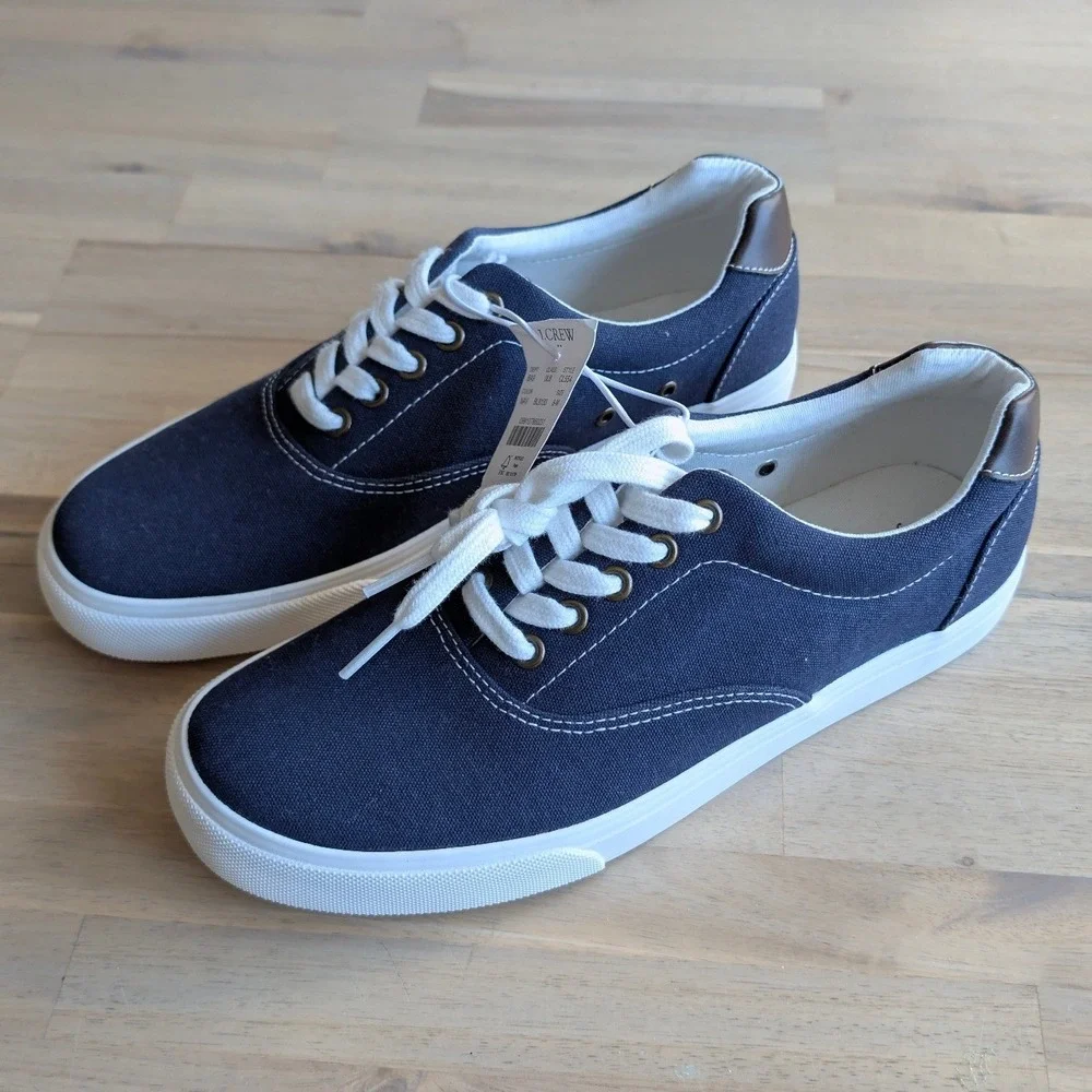 J.Crew Canvas Sneakers Navy Blue Lace Up‎ Men's Casual Shoes NEW! Size 8